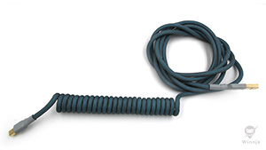 Coiled Teal and Carbon PET Cable